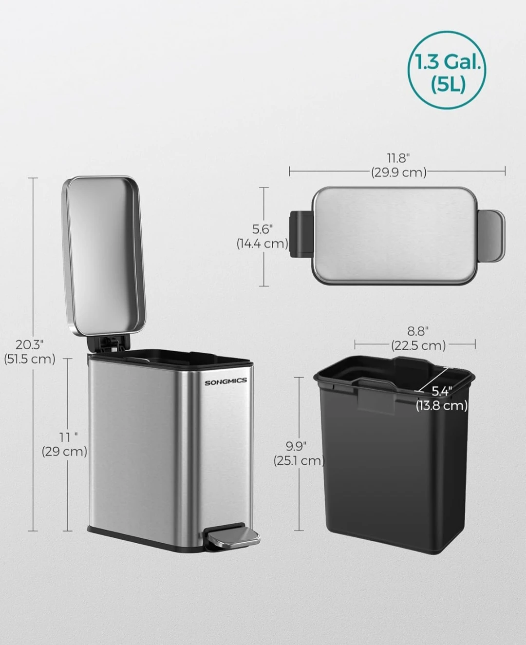 SONGMICS Bathroom Trash Can, Small Trash Bin with - photo 4