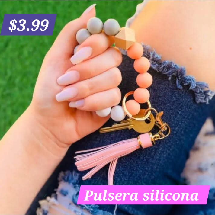 Silicone Beaded Wristlet Keychain - Cute Accessory!