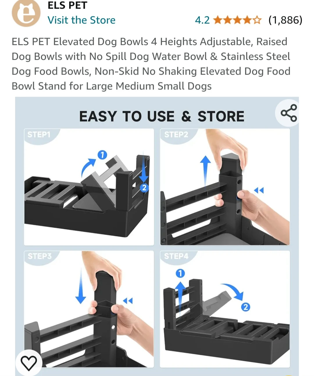 ELS PET Elevated Dog Bowls 4 Heights Adjustable, Raised Dog ... - photo 4