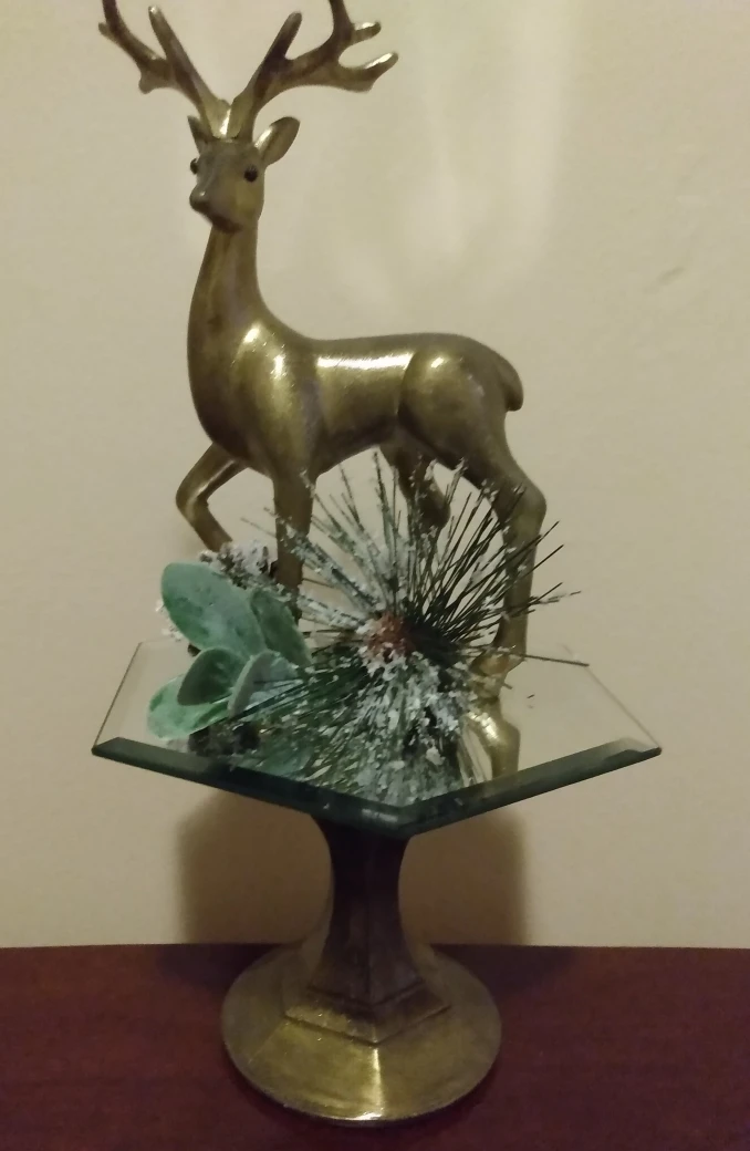 10" Winter Decorative Reindeer on glass pedestal