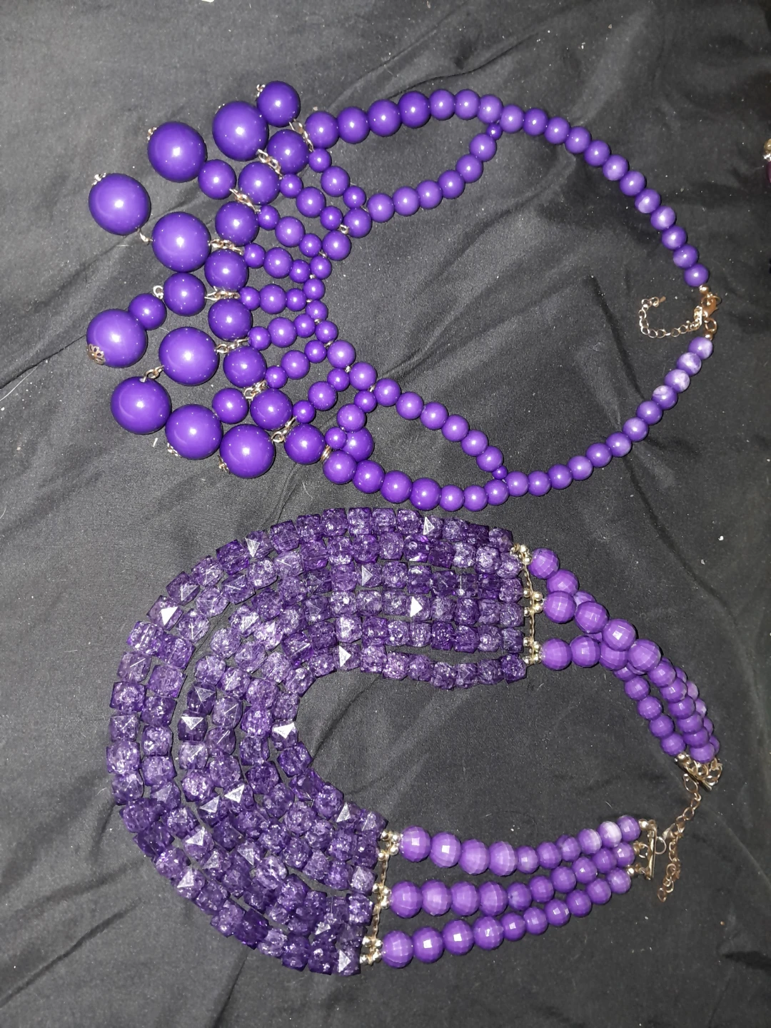 Purple Beaded Necklaces - Set of 2