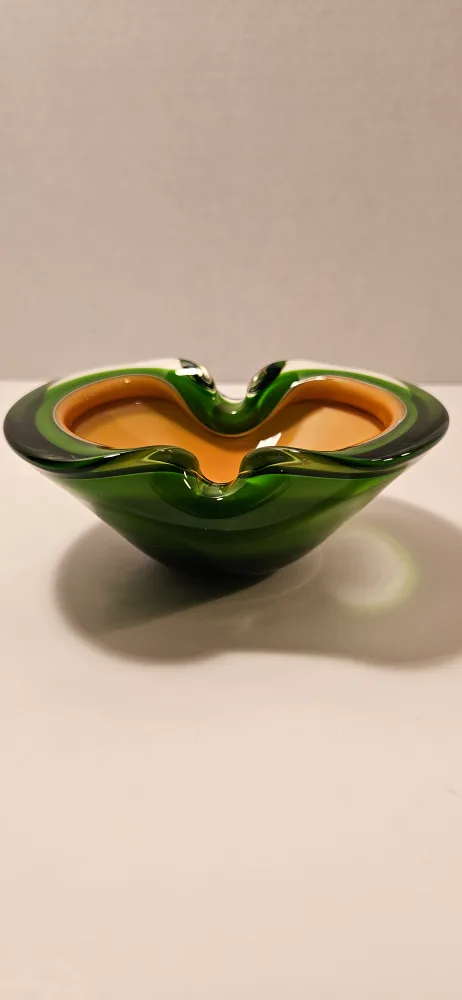 Green & Amber Glass Ashtray