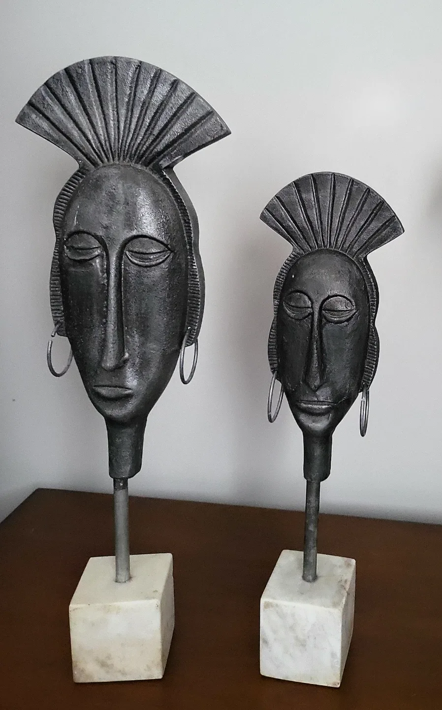 Pair of Decorative Metal AfricanFace Sculptures image indicator(8)