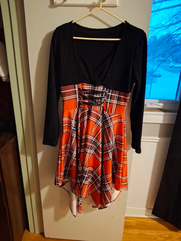 Retro Stage Plaid Dress - Size XL
