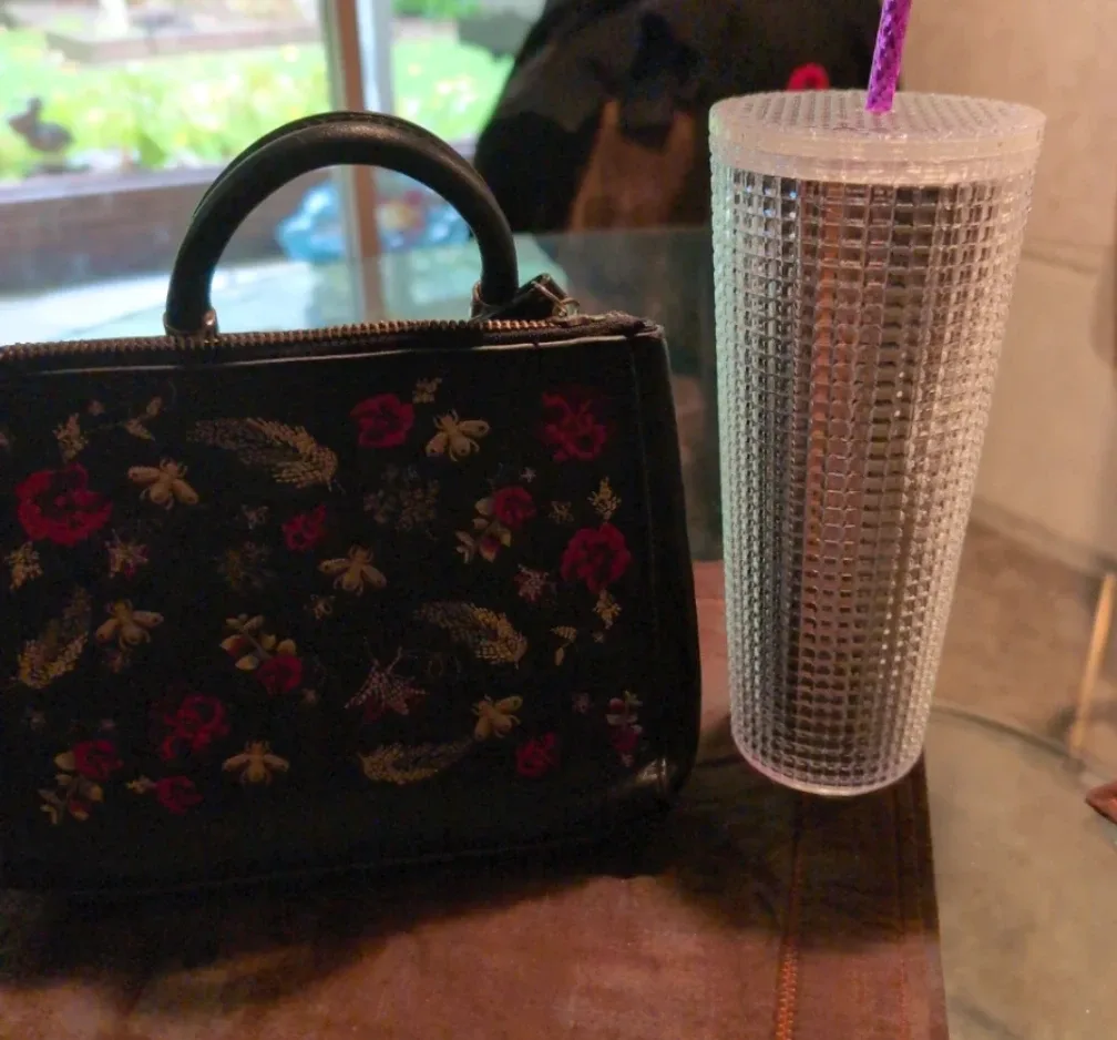 Floral Embroidered Black Handbag image indicator(3)