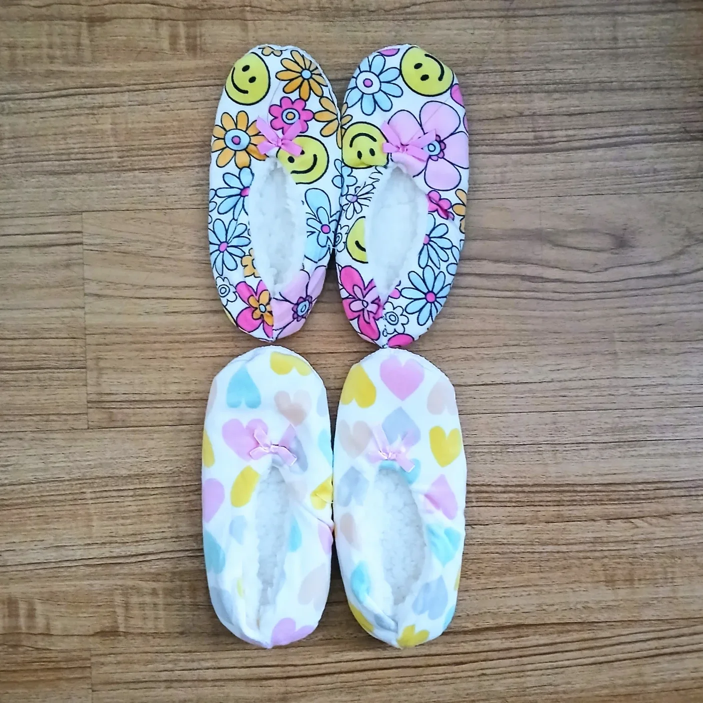 Cute Floral & Heart Patterned Warm Slippers - Size 13