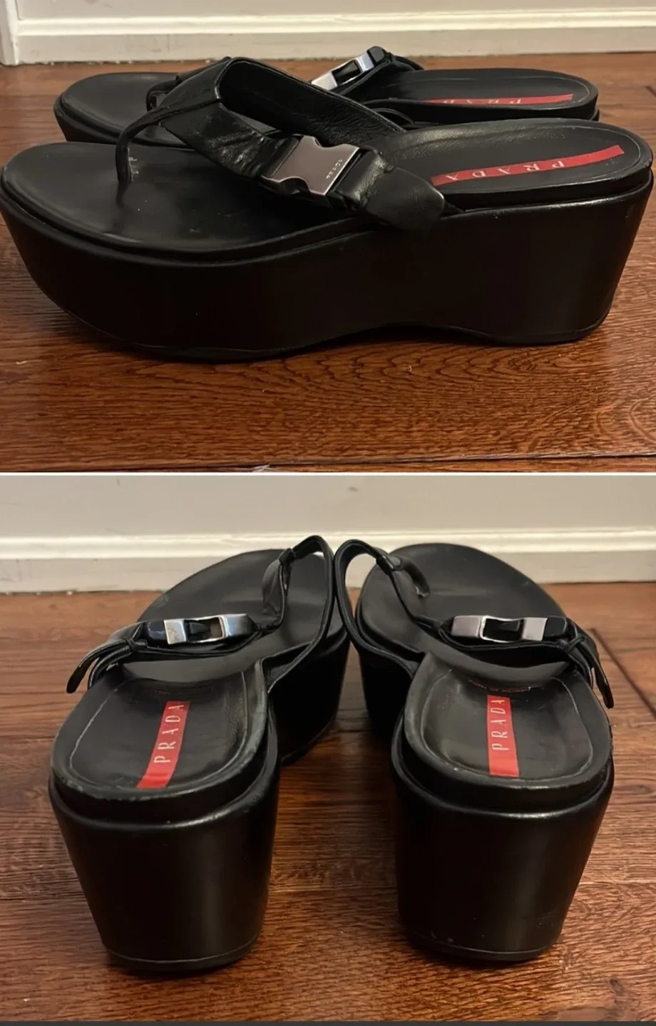 Prada Black Leather Platform Flip Flops - Size 38 image indicator(2)