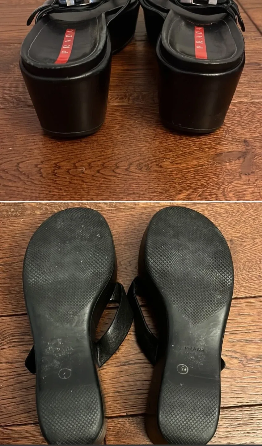 Prada Black Leather Platform Flip Flops - Size 38 image indicator(3)