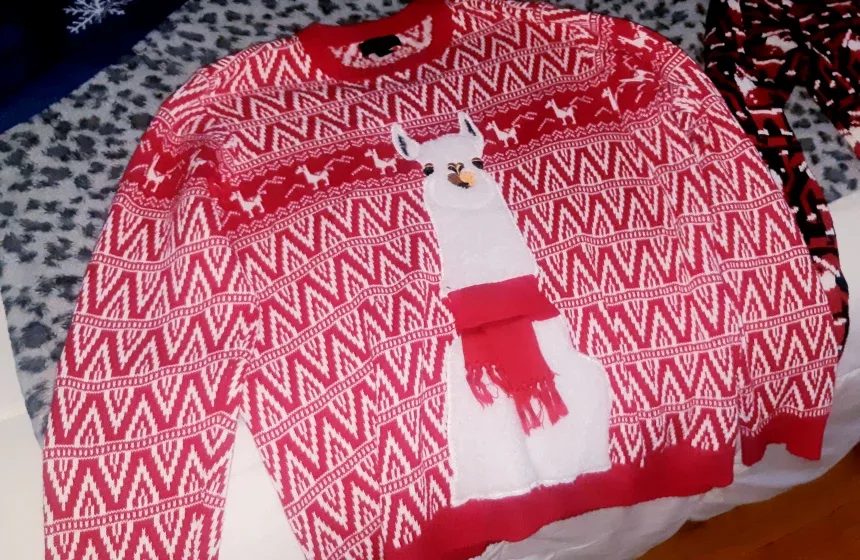 Red & White Llama Christmas Sweater