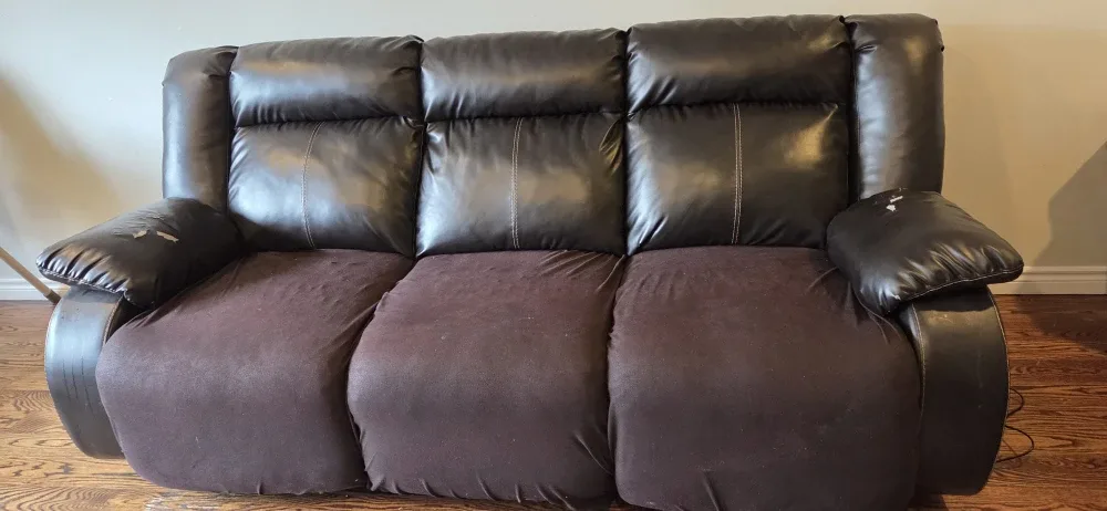 Brown Leather Reclining Sofa - AS IS