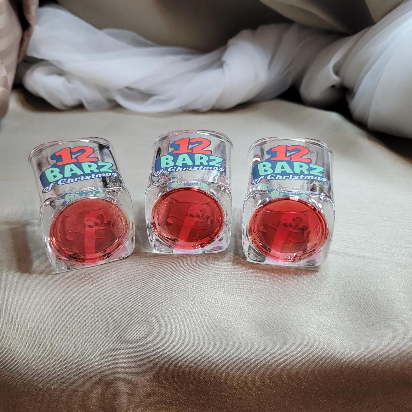 Set of 3 Holiday Christmas Shot Glasses -12 Barz of Christmas image indicator(6)