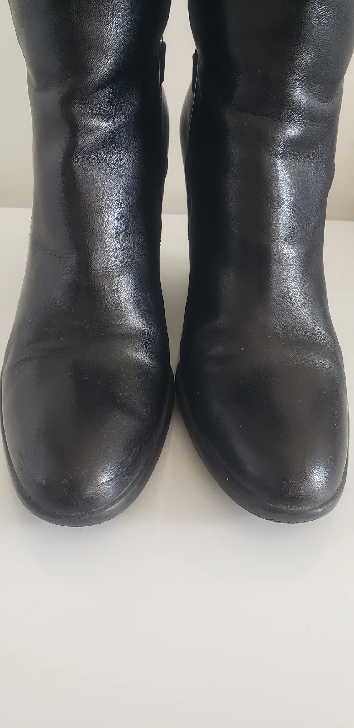 Prada Black Leather Wedge Boots Sz 38 - photo 5