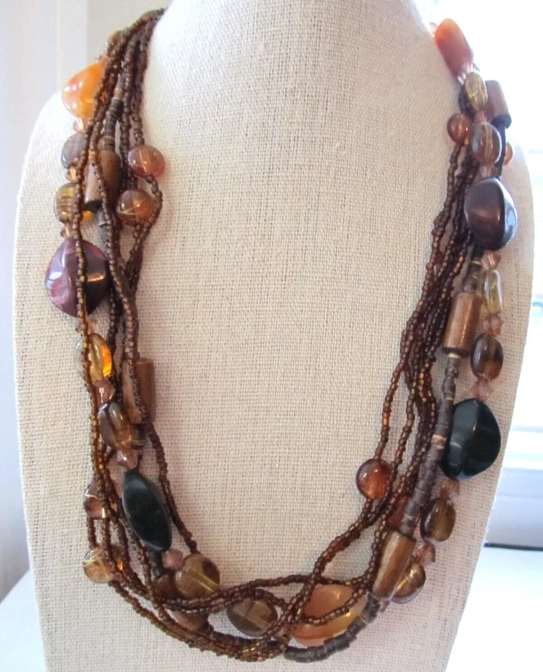 Multi-Strand Beaded Necklace - Brown & Earth Tones