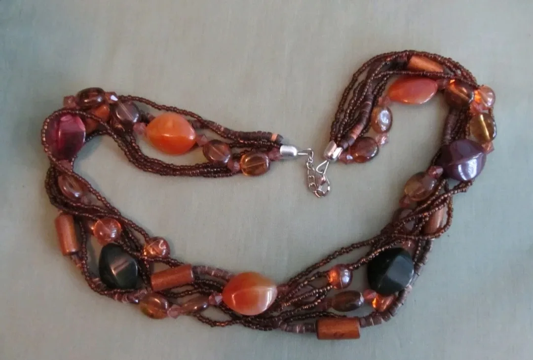 Multi-Strand Beaded Necklace - Brown & Earth Tones image indicator(2)