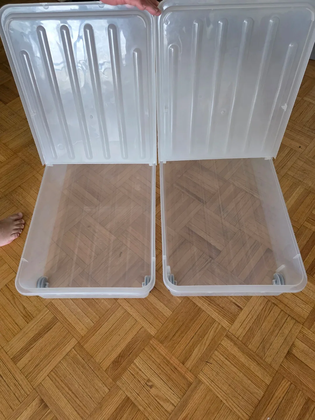Two Clear Plastic Storage Bins with Lids image indicator(2)