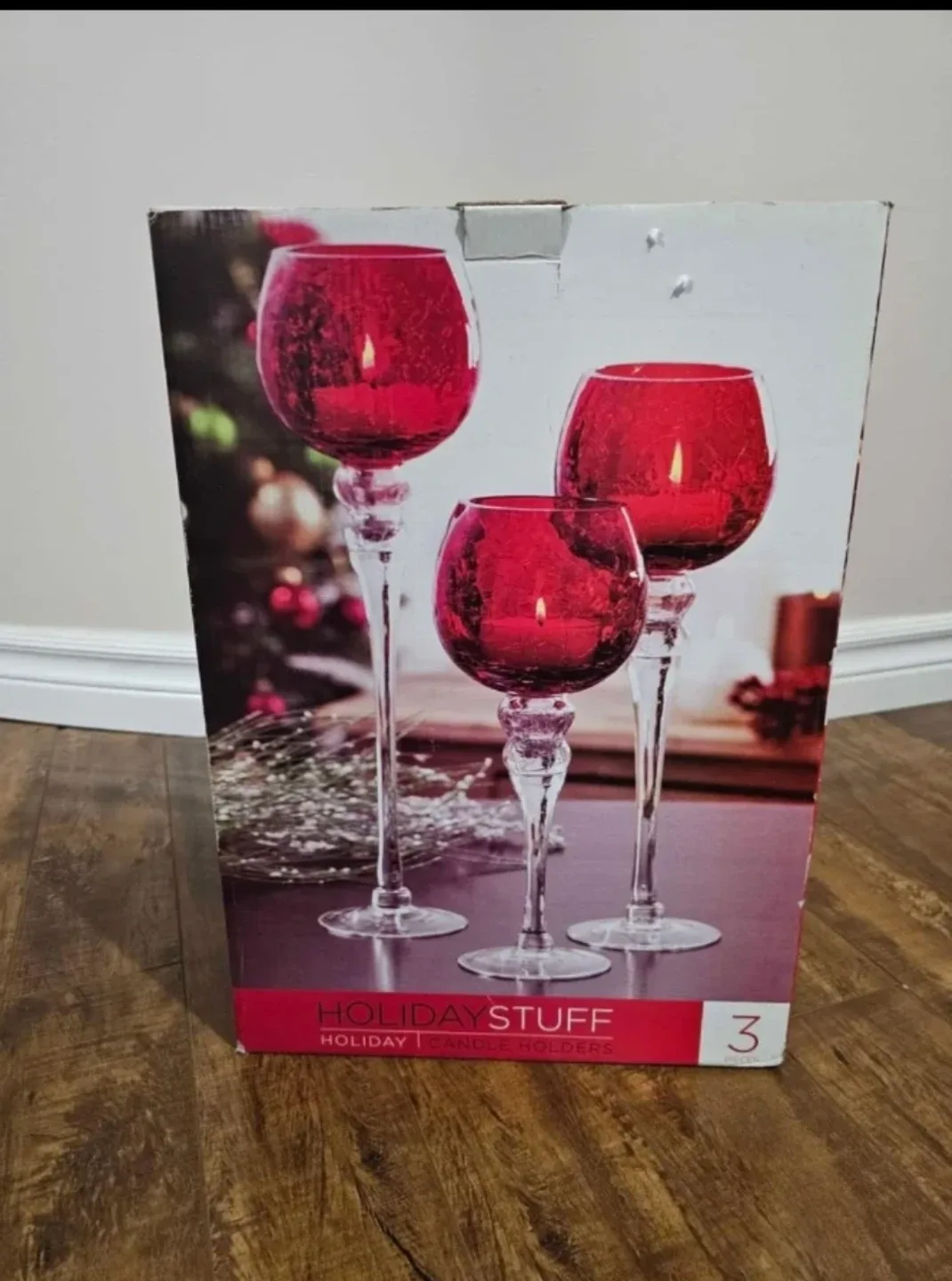 Holiday Stuff Red Candle Holders (3)