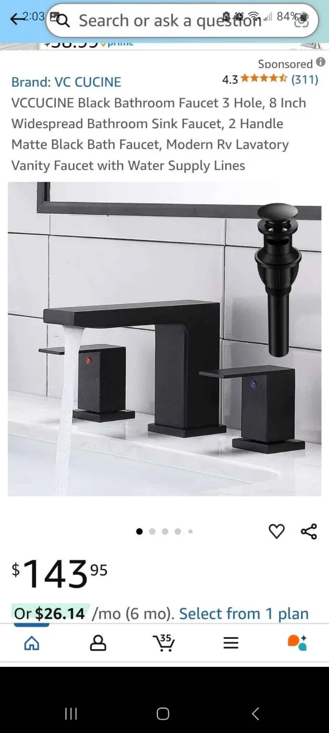 VC CUCINE Black 8-Inch Bathroom Sink Faucet - NEW! image indicator(6)