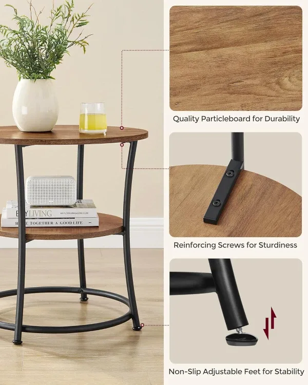 VASAGLE Round Side Table - Rustic Brown & Black image indicator(5)