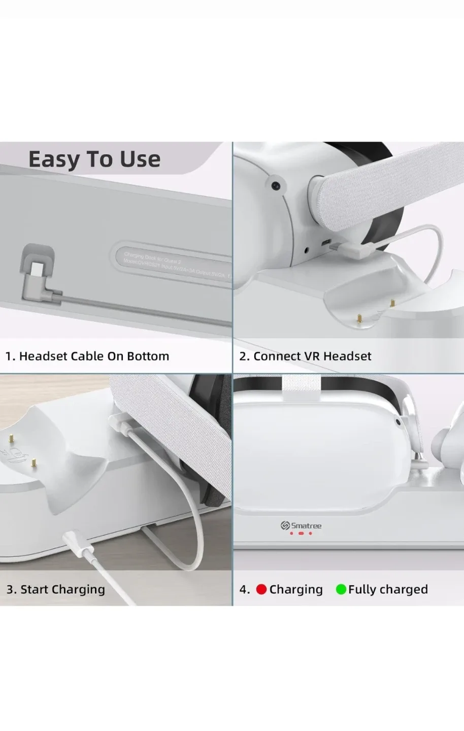 New Smatree Charging Dock compatible for Quest 2, VR Controller image indicator(4)