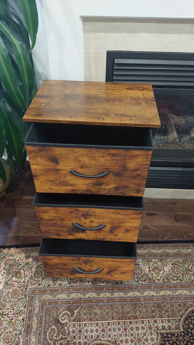 Wood & Black 3-Drawer Storage Cabinet image indicator(2)