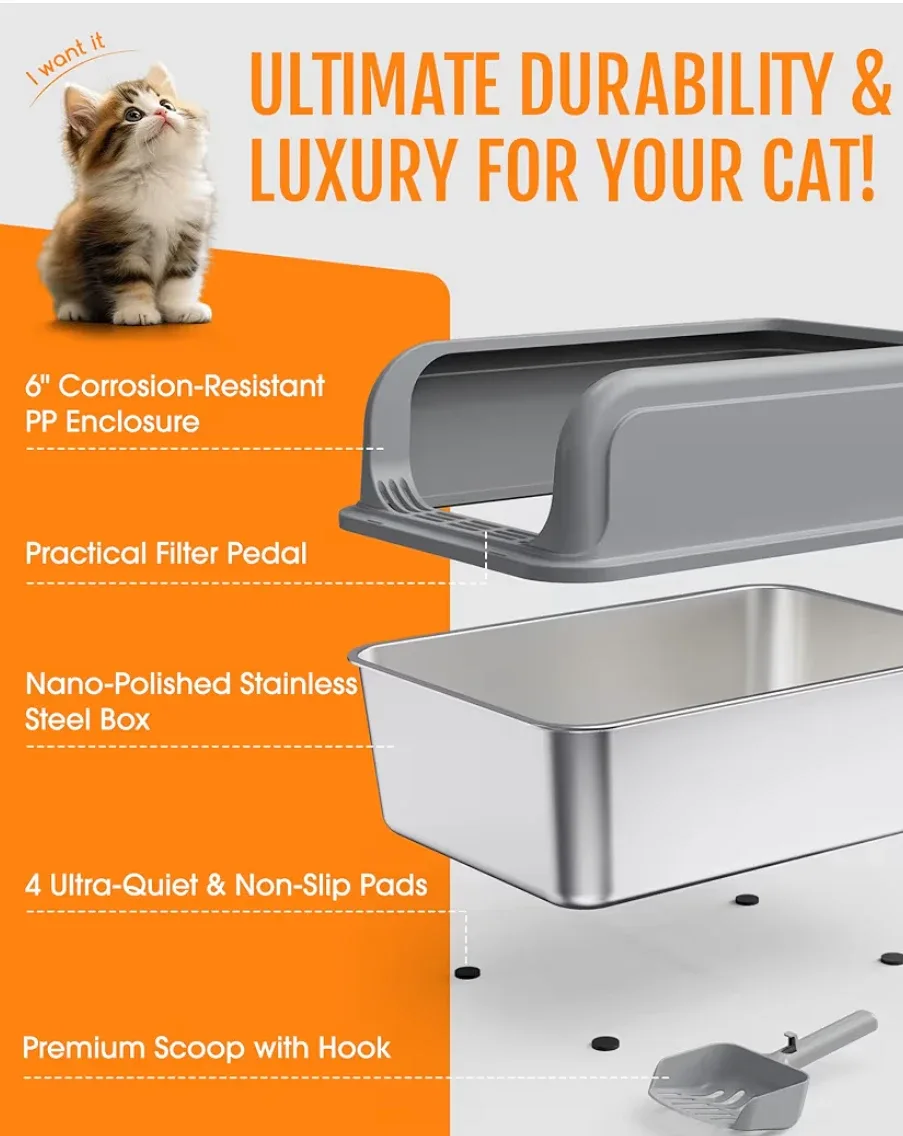 Cat Litter Box with Enclosure & Scoop image indicator(5)