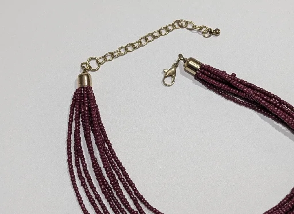 NEW✨ Vintage Gold Metal Maroon Woven Fabric Mult Strand image indicator(2)