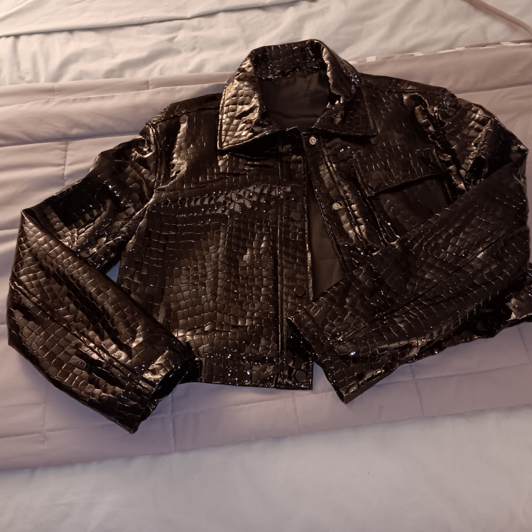 Le Alesco Black Croc Patent Leather Jacket