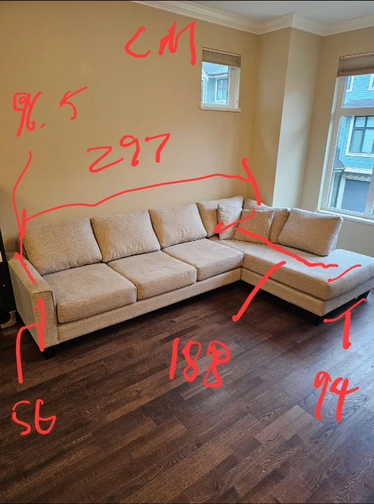 Beige Sectional Sofa - 297x188 cm - photo 4
