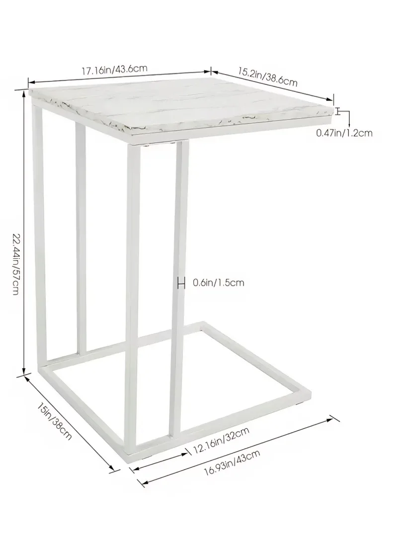Side Table with Faux Marble Top, White Frame