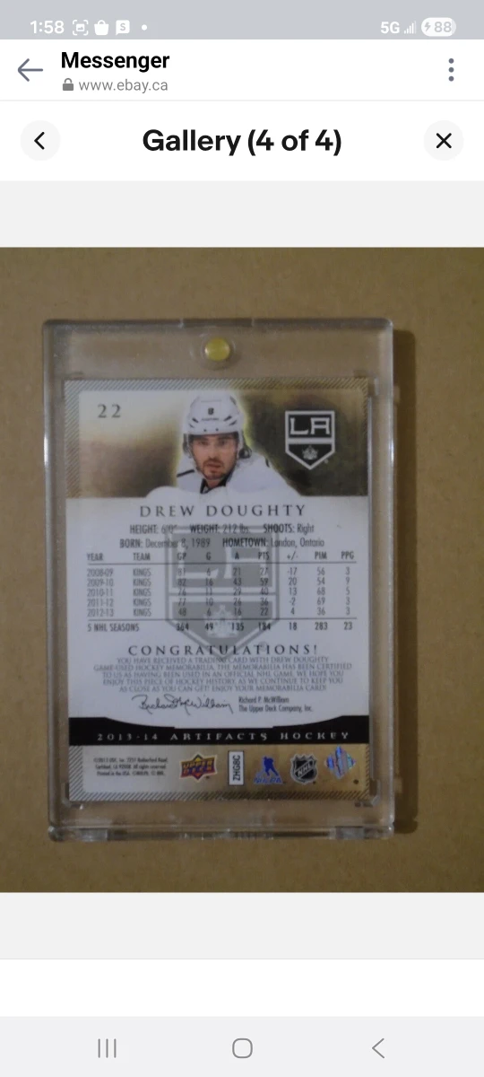 Drew Doughty Artifacts Hockey Card/ Los Angeles Kings patch - photo 4