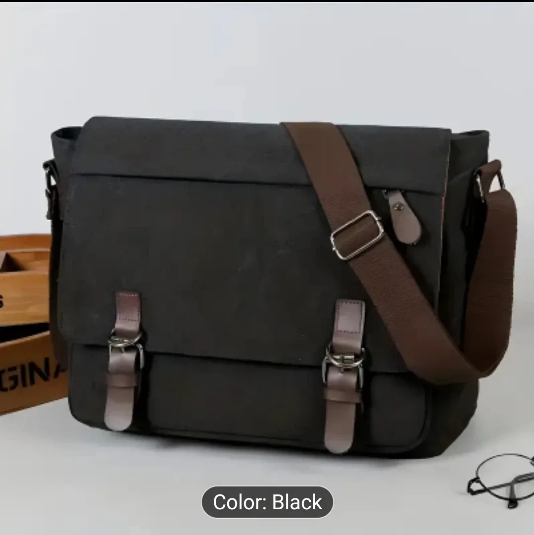 Vintage Black Canvas Messenger Bag