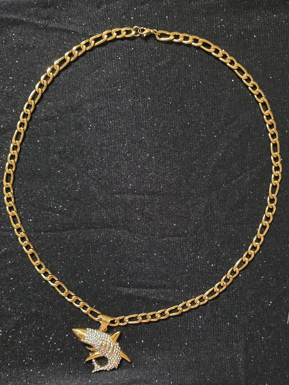 Gold Shark Pendant Chain Necklace