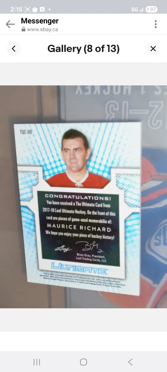Maurice Richard 2017-18 Leaf Ultimate Hockey Card/leather relics image indicator(7)
