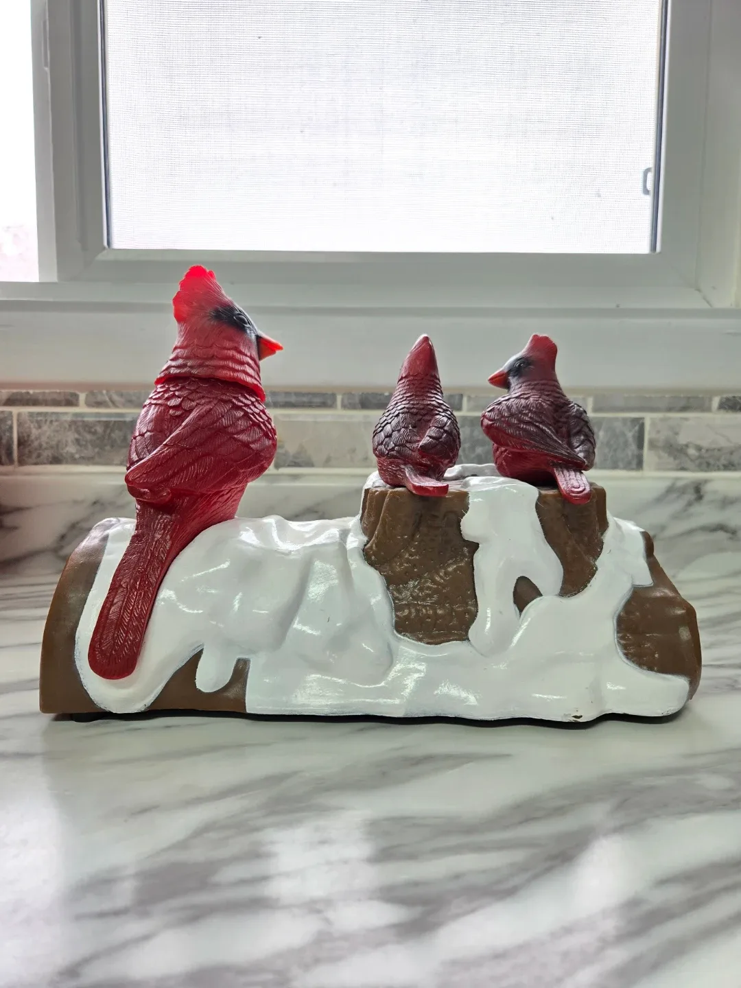 Gemmy Cardinal Birds on Log Decoration Animated image indicator(3)
