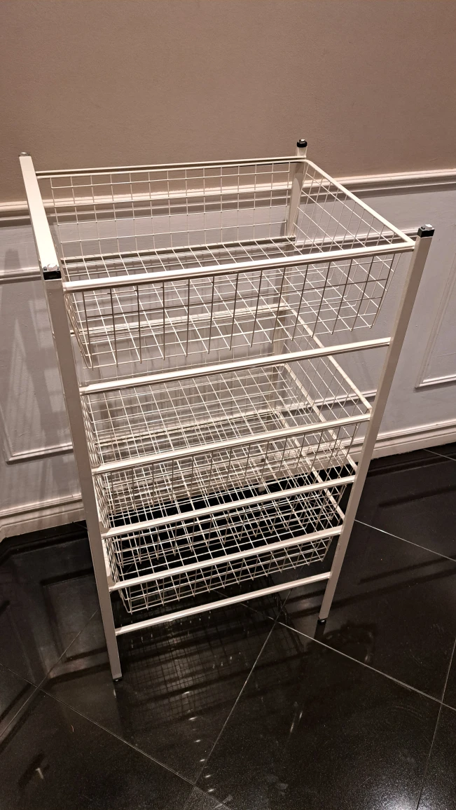 White Metal Wire Basket Storage Unit