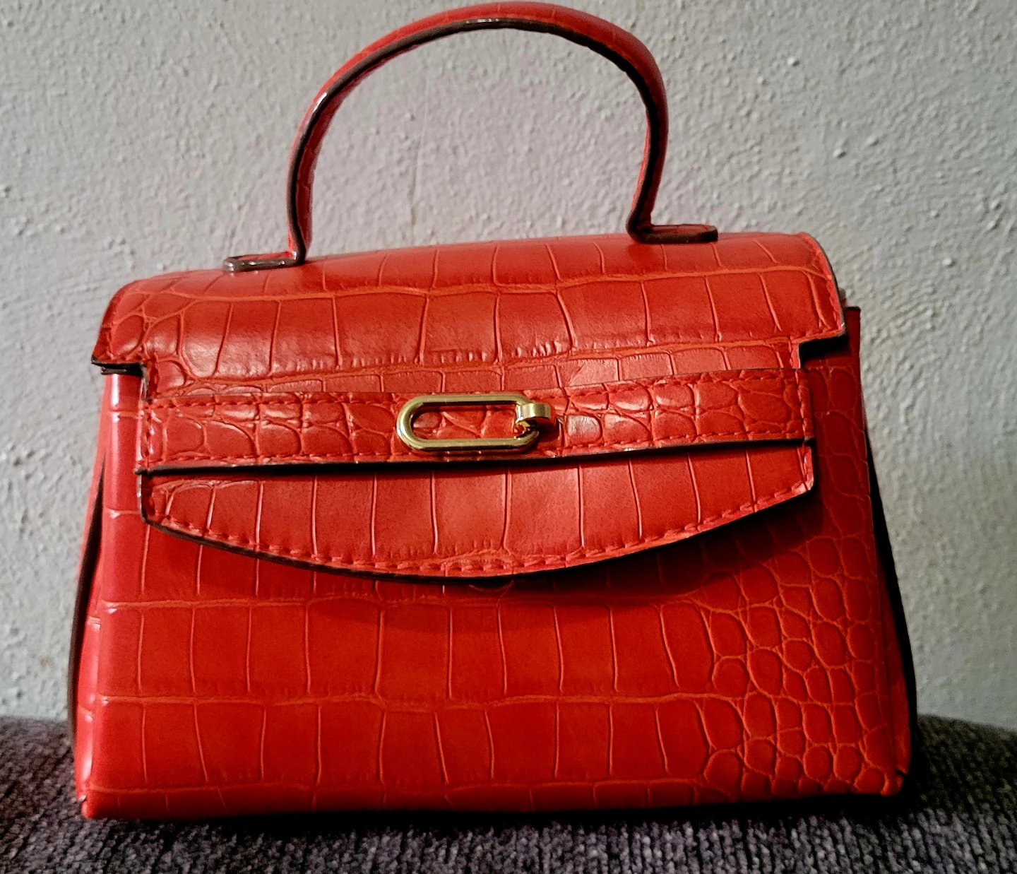 Orange Croc Embossed Handbag