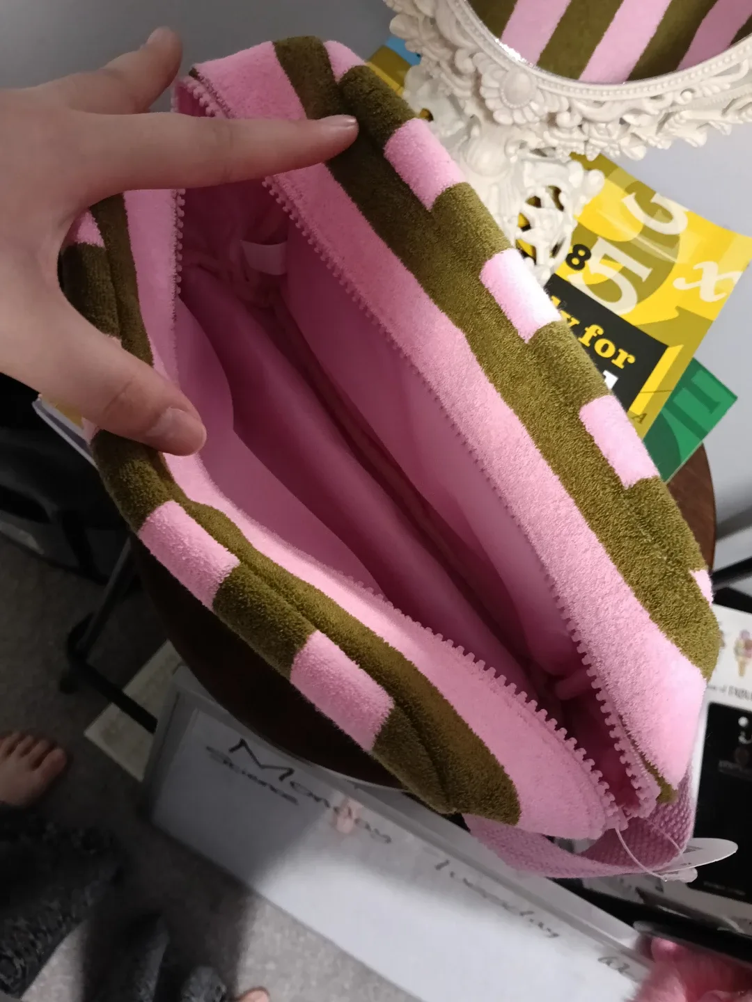 Beauty Bag - Pink & Olive Stripe image indicator(2)