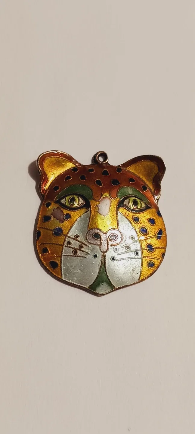 Vintage Sterling Silver 925 Enamel Leopard Pendant thumbnail