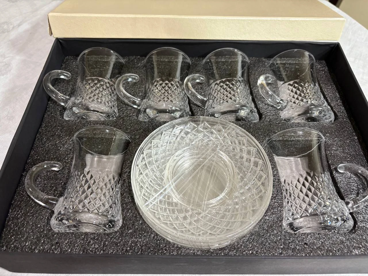 Crystal Tea Cups and Saucers Set (6)