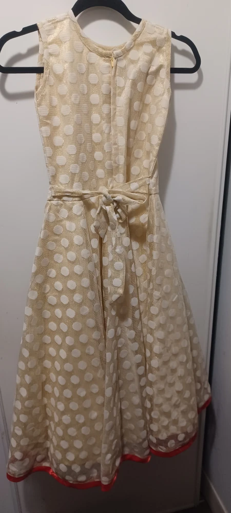 Girls' Dress - Cream with Polka Dots & Rose Appliqués - photo 2