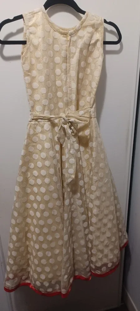 Girls' Dress - Cream with Polka Dots & Rose Appliqués image indicator(2)