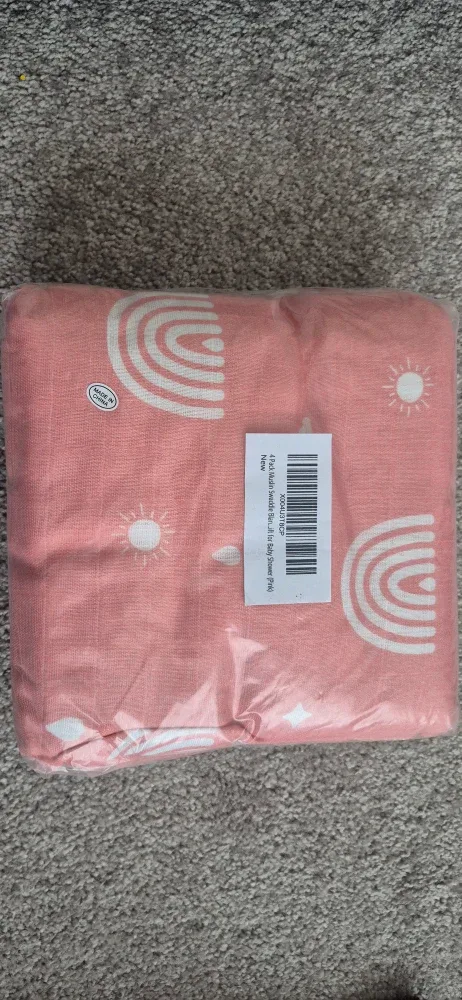 New 4 Piece - 100% Cotton Muslin Swaddle Blanket Set-Pink