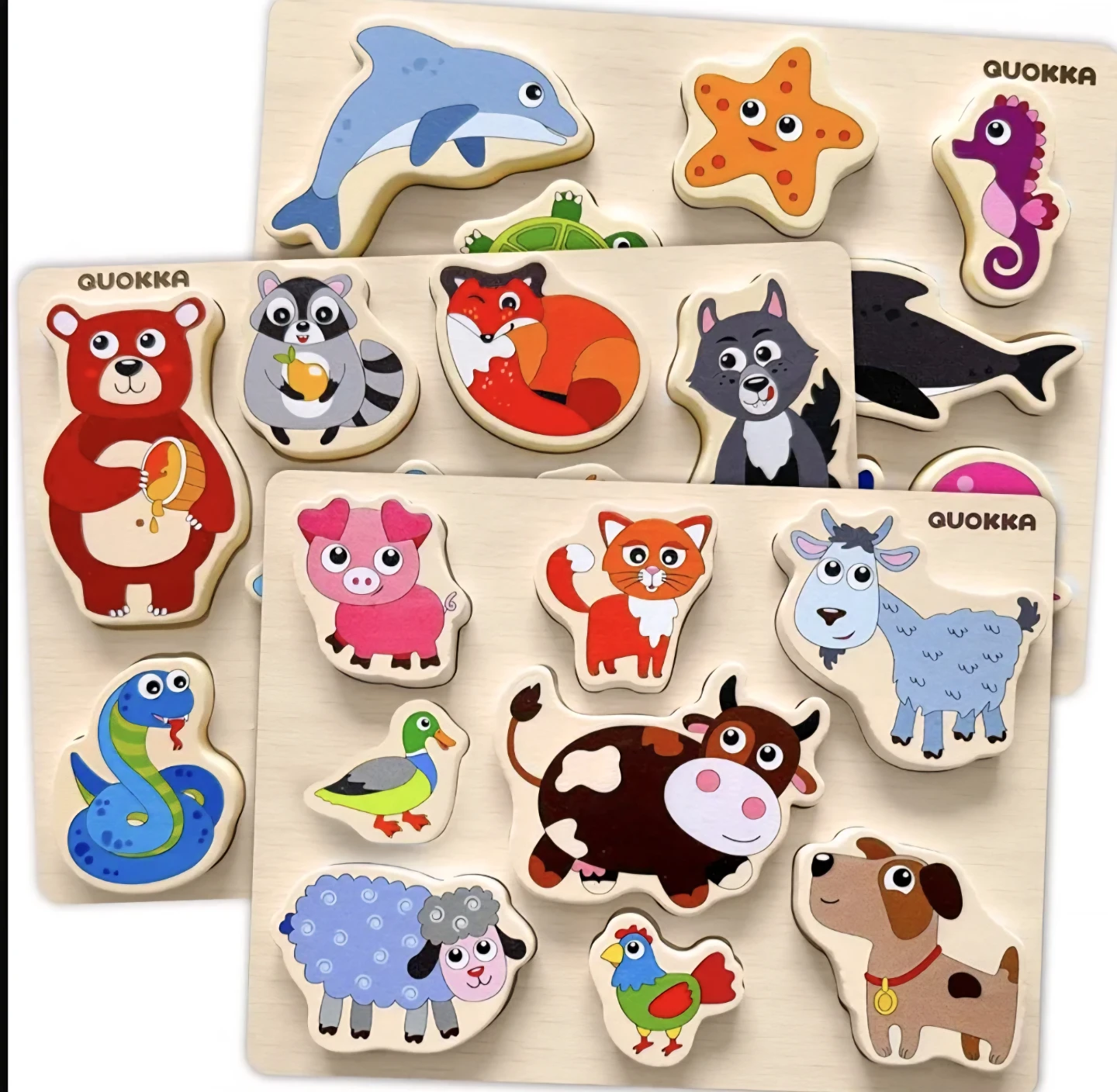 QUOKKA Wooden Puzzles Toddlers Chunky Set of 3