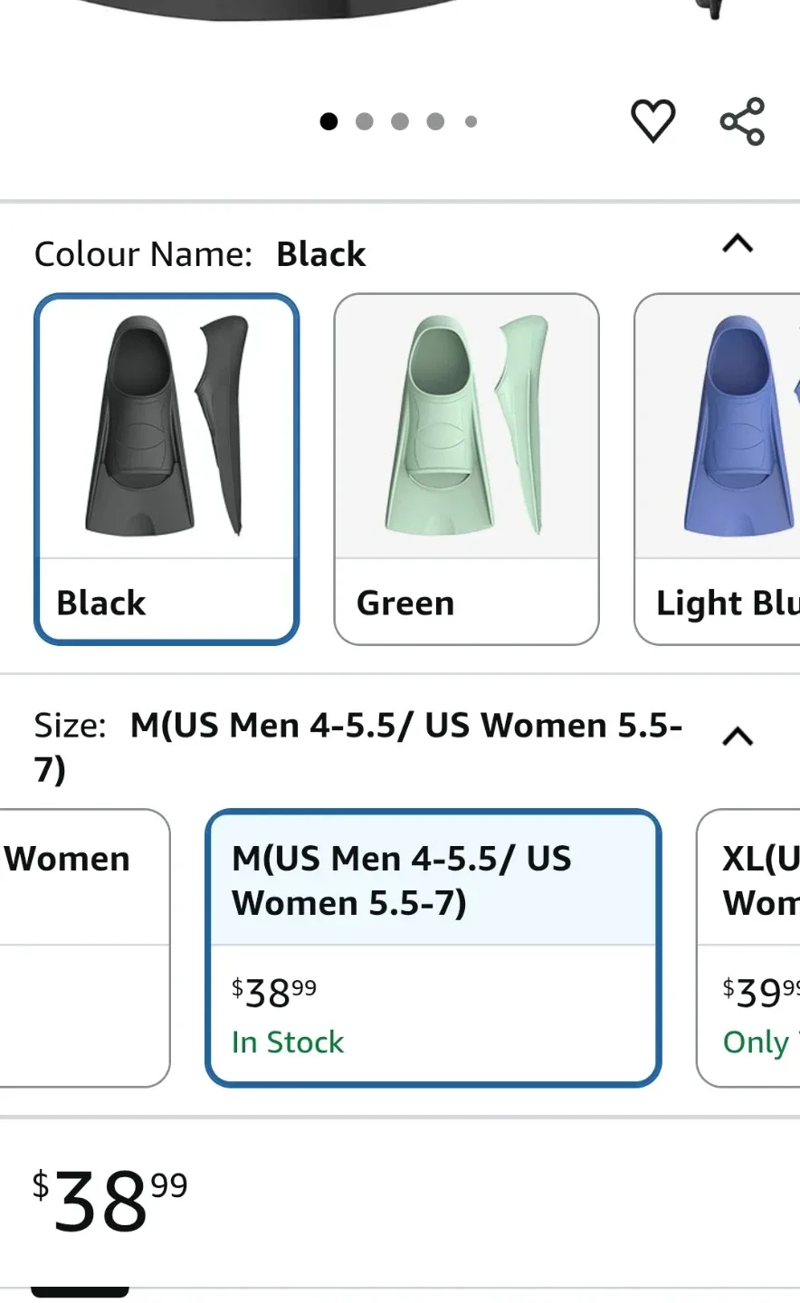 Black Short Swim Fins, Size M (36-38) image indicator(8)