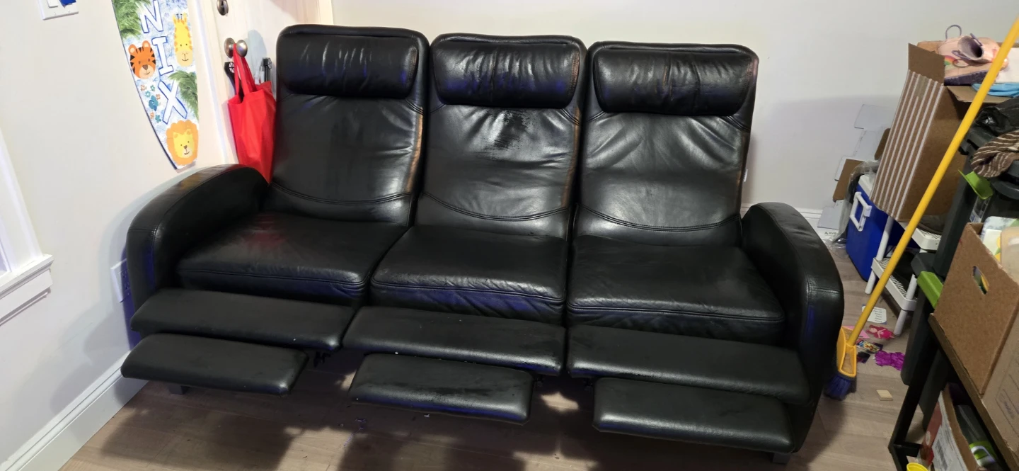 Black Leather Reclining 3-Seat Sofa - photo 2
