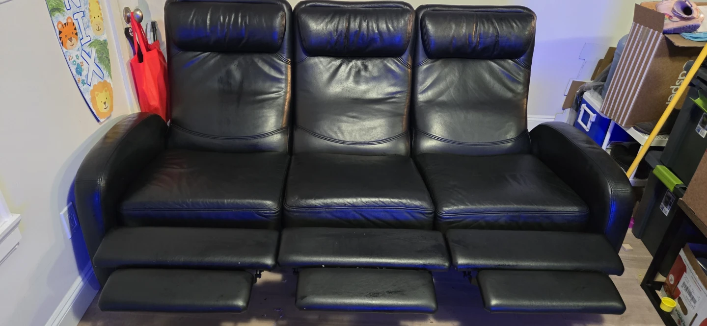 Black Leather Reclining 3-Seat Sofa - photo 3
