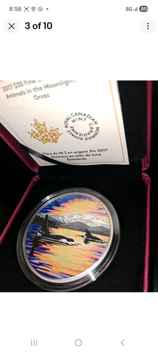 2017 Royal Canadian Mint $30 Fine Silver Coin - Orcas image indicator(3)