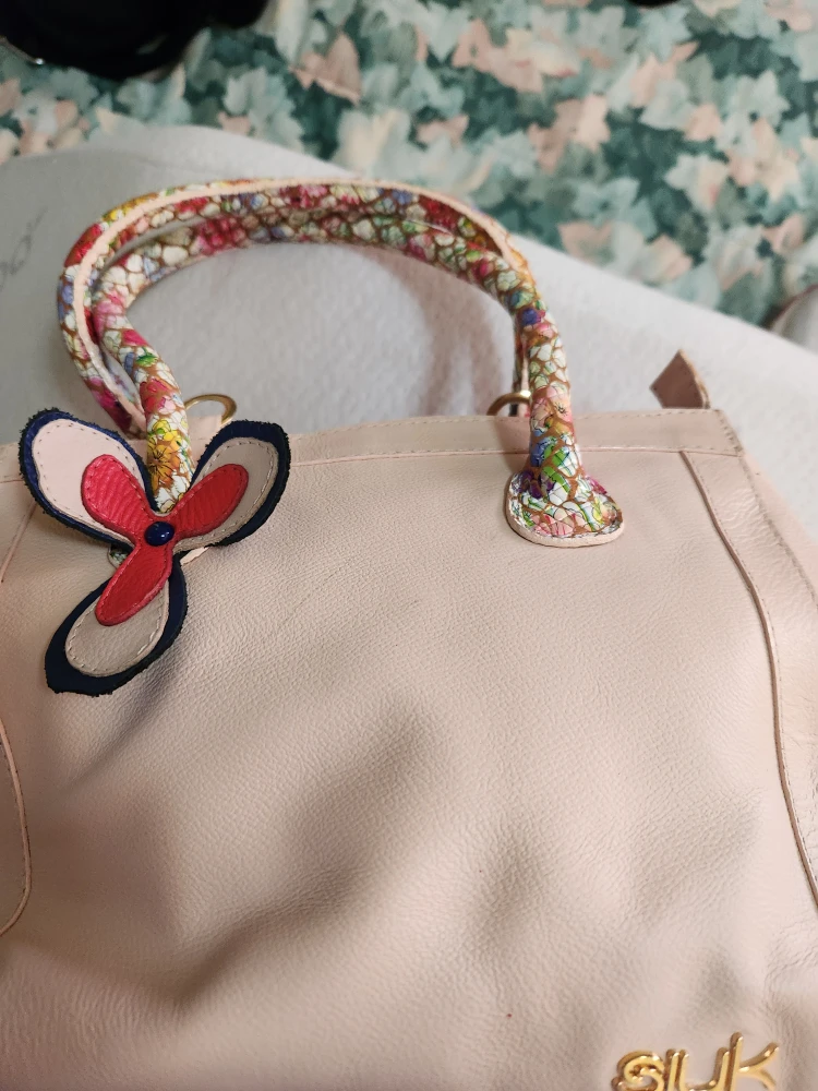 SLUK Pink Leather Floral Handle Handbag - photo 5