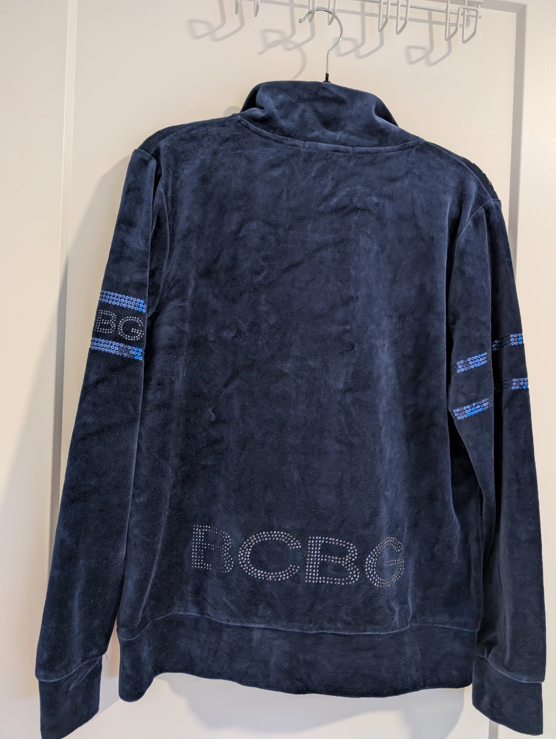 BCBG Blue Sequin Velvet Zip-Up Jacket