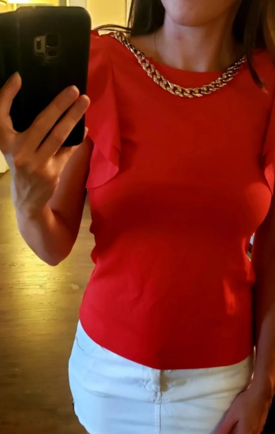 Red Top with Gold Chain Detail thumbnail